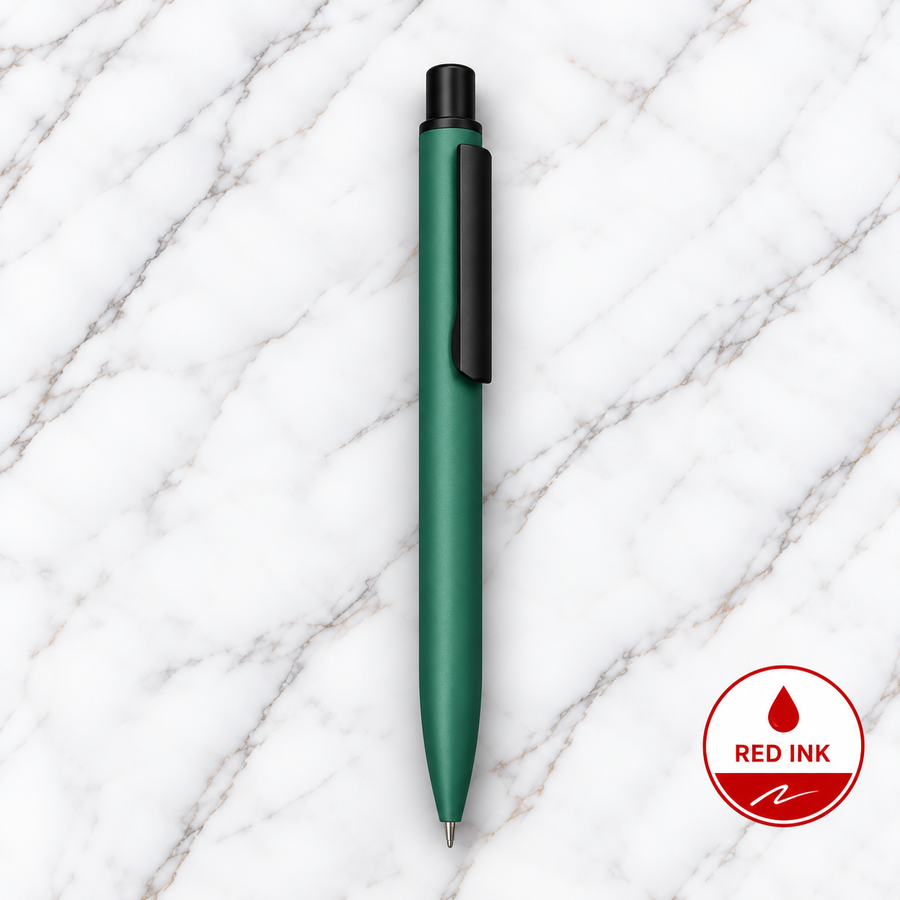 Ballpen Bazaar Matt Green Ball Pen with Black Clip | Click Mechanism | Red Ink | 1 Extra Refill
