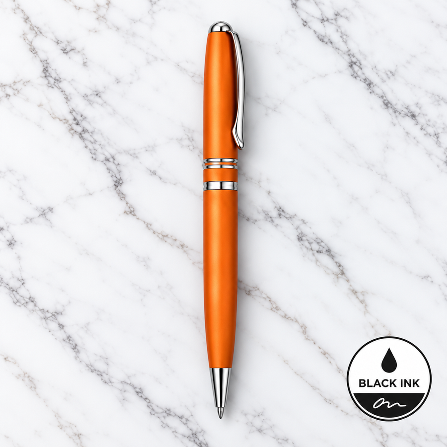 Matt Tan Ball Pen with Silver Ring & Clip | Twist Mechanism | Black Ink | 1 Extra Refill