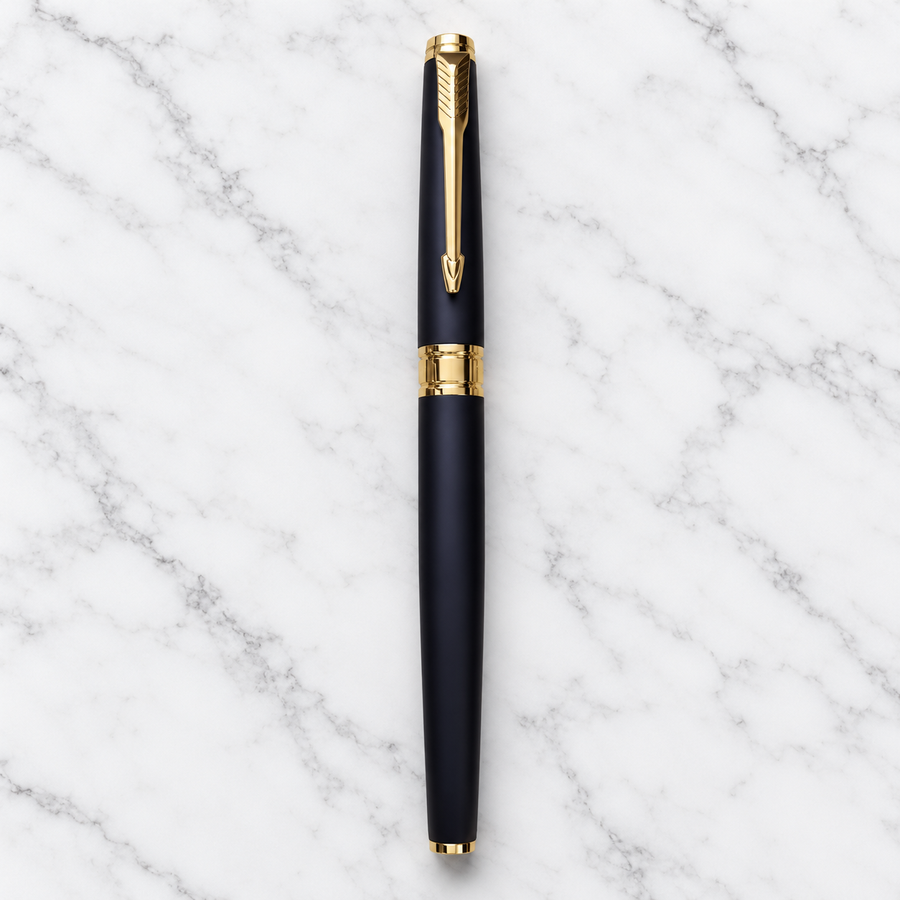 Ball Pen Bazaar Matt Black Gold Clip Openable Ball Pen – Blue Ink | 1 Extra Refill Free