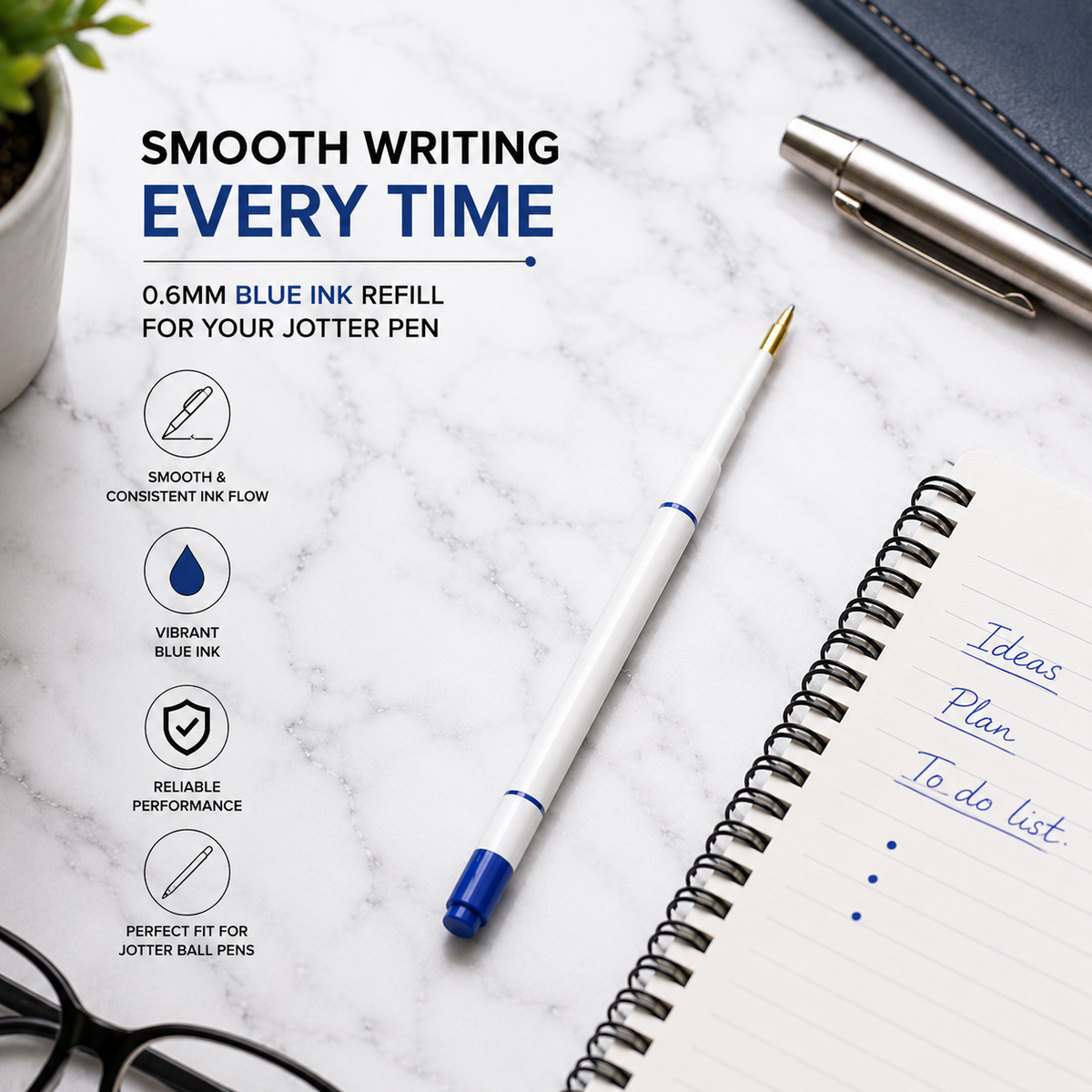 Ballpen Bazaar Ballpen Bazaar 0.6 MM Plastic Jotter Blue Ink Refills Pack of 10 | Smooth Writing Replacement Pen Refills for Jotter Ball Pens with Name Engraving