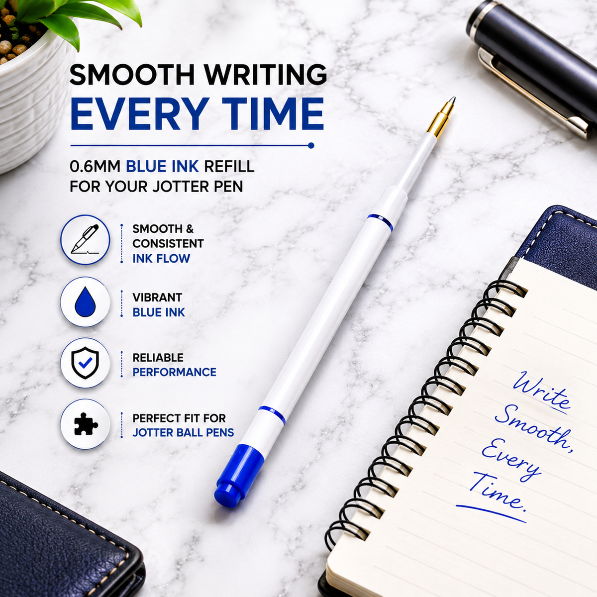 Ballpen Bazaar Ballpen Bazaar 0.7 MM Plastic Jotter Blue Ink Refills Set of 20 | Smooth Writing Ball Pen Refills with Name Engraving