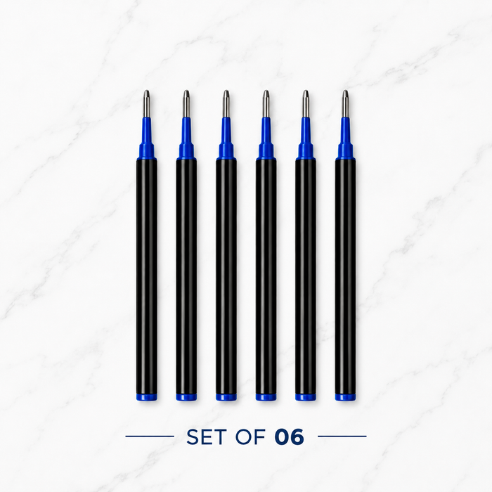 Ballpen Bazaar Ballpen Bazaar 0.8 MM Plastic Roller Refill Blue Ink – Smooth Writing Roller Pen Refills, Fine Point Replacement Ink Refills for Roller Pens, Blue Ink, Pack of 6 with Name Engraving