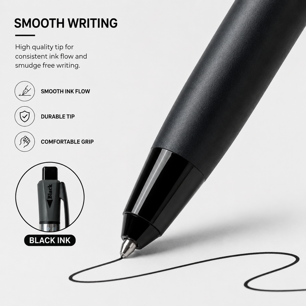 Ballpen Bazaar Ballpen Bazaar 3 in 1 Multi Ink Matt Black Ball Pen with Black Clip | Click Mechanism | Blue, Black & Red Ink | 3 Free Refills | Pack of 1 with Name Engraving