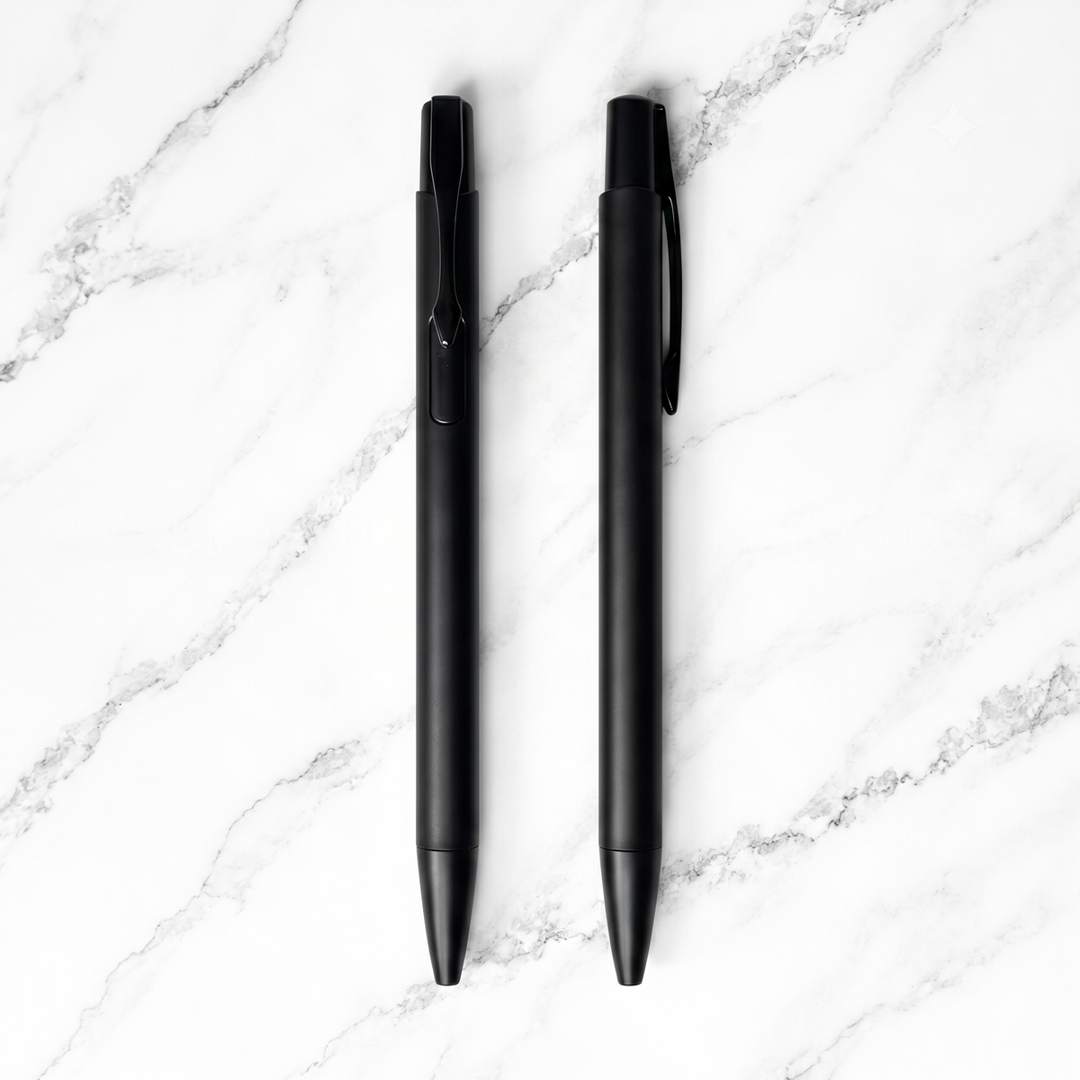 Ballpen Bazaar Ballpen Bazaar Matt Black Ball Pen Set of 2 with Glossy Black Clip Click Mechanism Blue Ink Includes 2 Extra Refills with Name Engraving