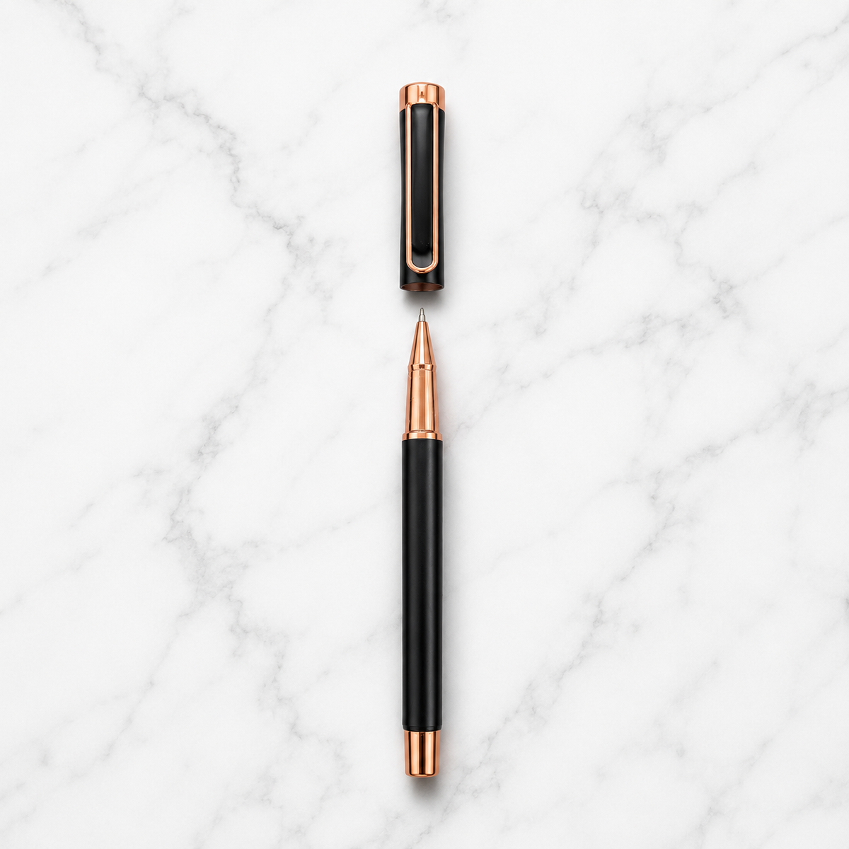 Ballpen Bazaar Ballpen Bazaar Matt Black Ball Pen with Black Cap & Copper Clip | Openable Metal Ball Pen | Blue Ink | 1 Pen with 1 Extra Blue Refill | Premium Executive Writing Pen with Name Engraving