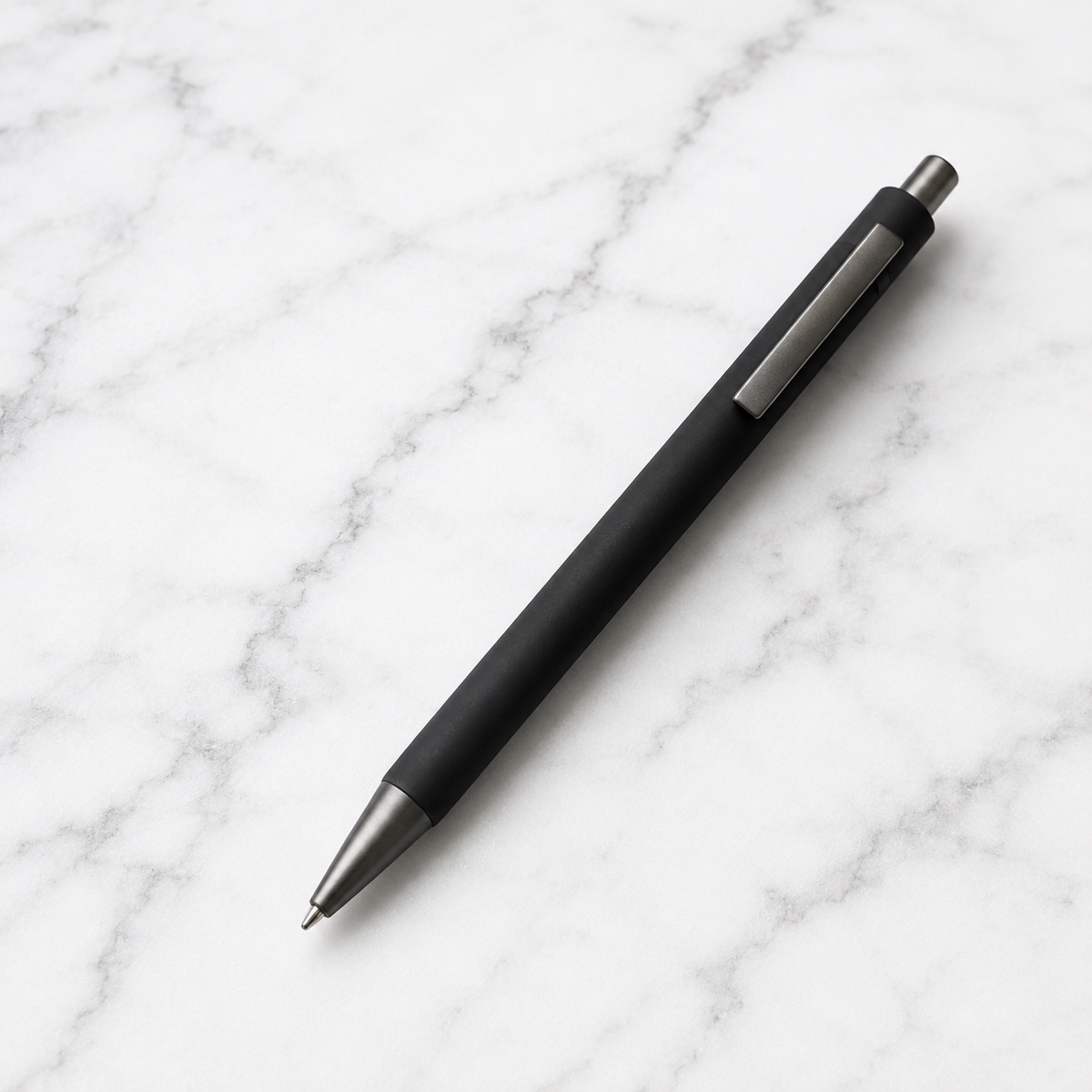 Ballpen Bazaar Matt Black Ball Pen with Gunmetal Clip | Click | Blue Ink with Name Engraving
