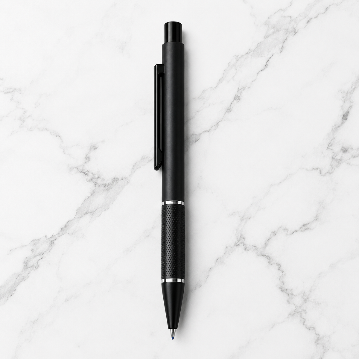 Ballpen Bazaar Ballpen Bazaar Matt Black Designer Ball Pen with Black Grip & Black Clip | Click Mechanism | Smooth Blue Ink Writing Pen | Executive Everyday Ballpoint Pen with Name Engraving