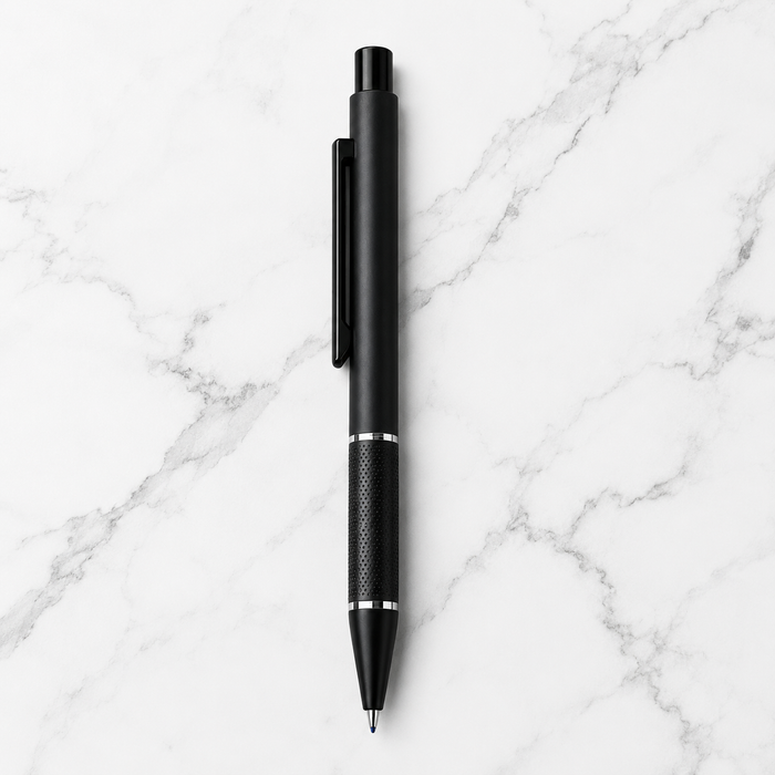 Ballpen Bazaar Ballpen Bazaar Matt Black Designer Ball Pen with Black Grip & Black Clip | Click Mechanism | Smooth Blue Ink Writing Pen | Executive Everyday Ballpoint Pen with Name Engraving