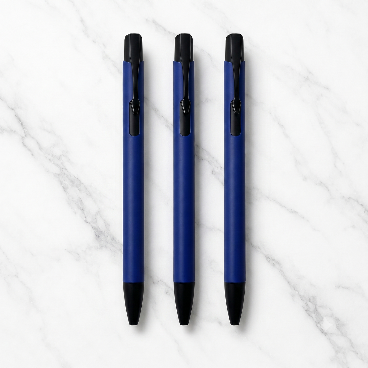 Ballpen Bazaar Ballpen Bazaar Matt Blue Body Ball Pen Set of 3 with Glossy Black Clip Click Mechanism Blue Ink Includes 3 Extra Refills with Name Engraving