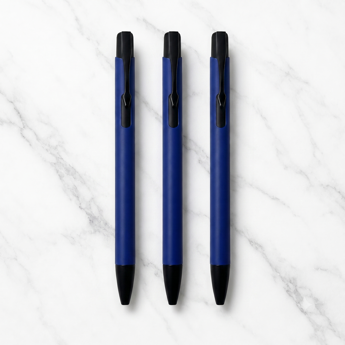 Ballpen Bazaar Ballpen Bazaar Matt Blue Body Ball Pen Set of 3 with Glossy Black Clip Click Mechanism Blue Ink Includes 3 Extra Refills with Name Engraving