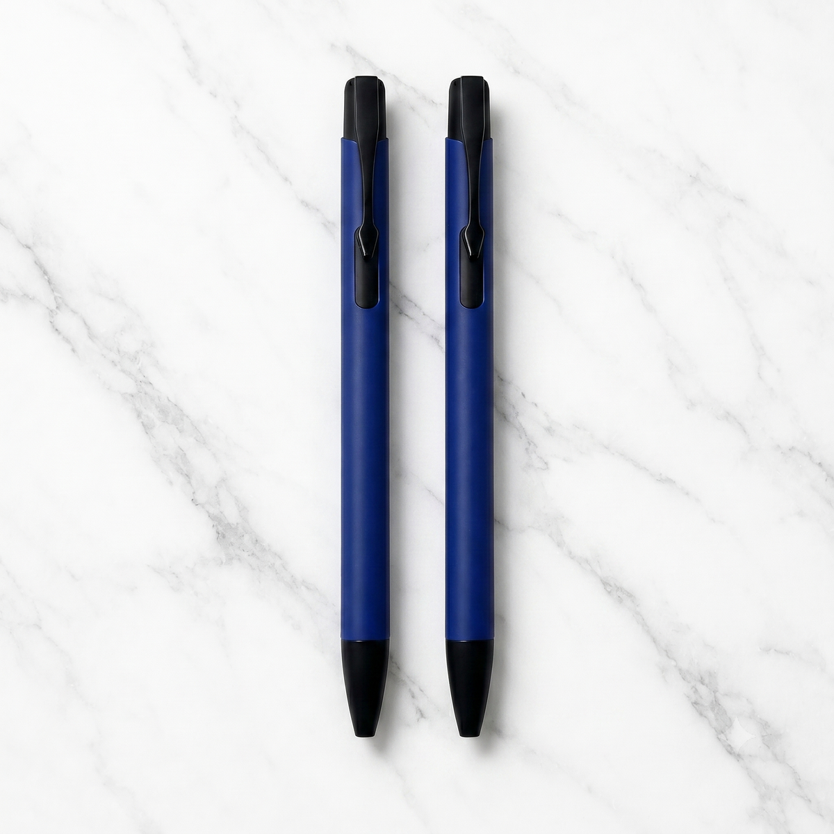 Ballpen Bazaar Ballpen Bazaar Matt Blue Colour Body with Glossy Black Colour Clip Click Mechanism Ball Pen Set of 2 with 2 Extra Blue Ink Refills with Name Engraving