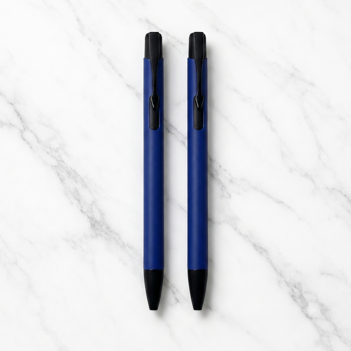 Ballpen Bazaar Ballpen Bazaar Matt Blue Colour Body with Glossy Black Colour Clip Click Mechanism Ball Pen Set of 2 with 2 Extra Blue Ink Refills with Name Engraving
