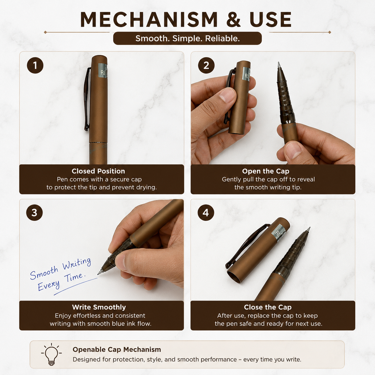 Ballpen Bazaar Ballpen Bazaar Matt Brown Ball Pen with Brown Cap & Glossy Brown Clip | Openable Metal Pen | Blue Ink | 1 Pen + 1 Extra Refill with Name Engraving