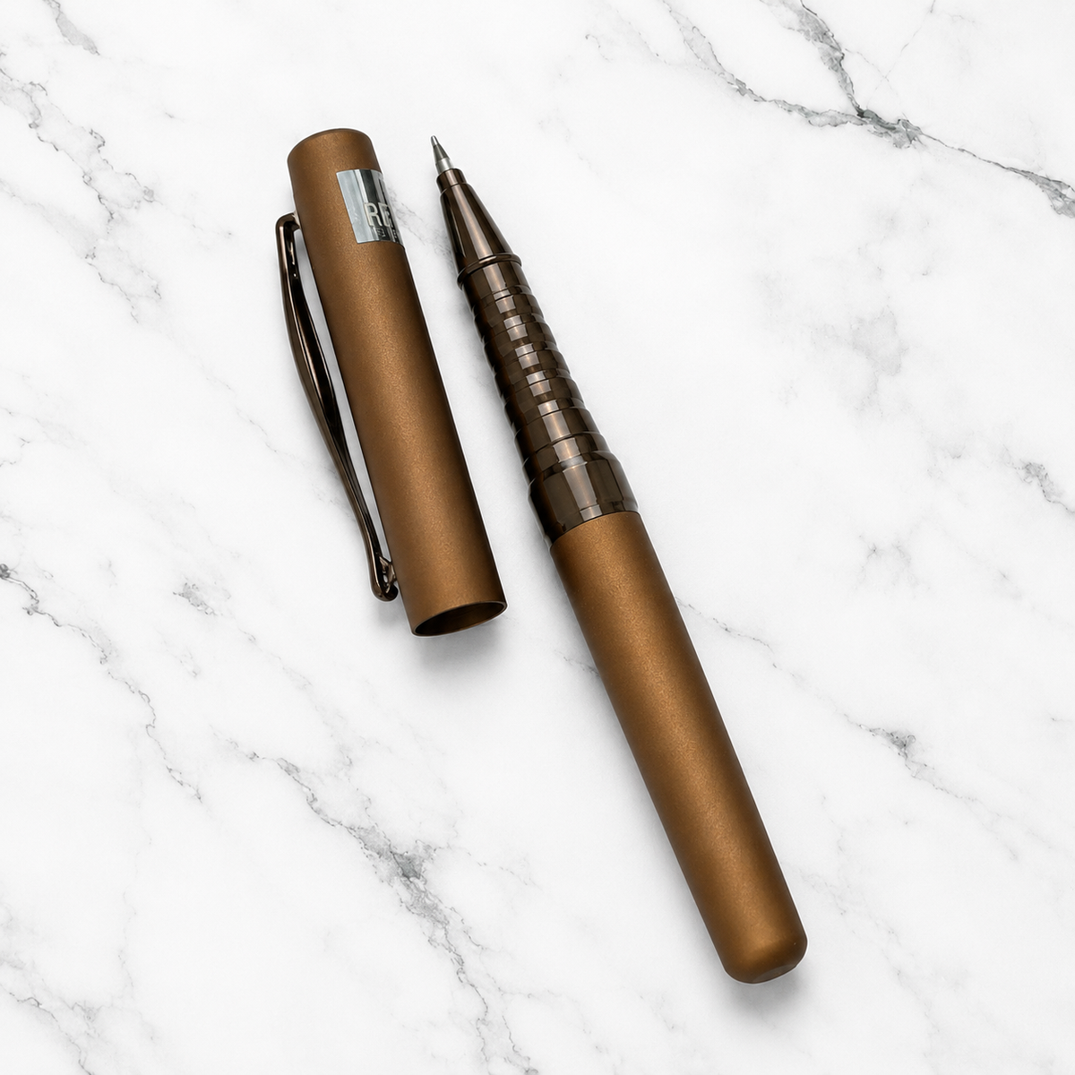 Ballpen Bazaar Ballpen Bazaar Matt Brown Ball Pen with Brown Cap & Glossy Brown Clip | Openable Metal Pen | Blue Ink | 1 Pen + 1 Extra Refill with Name Engraving