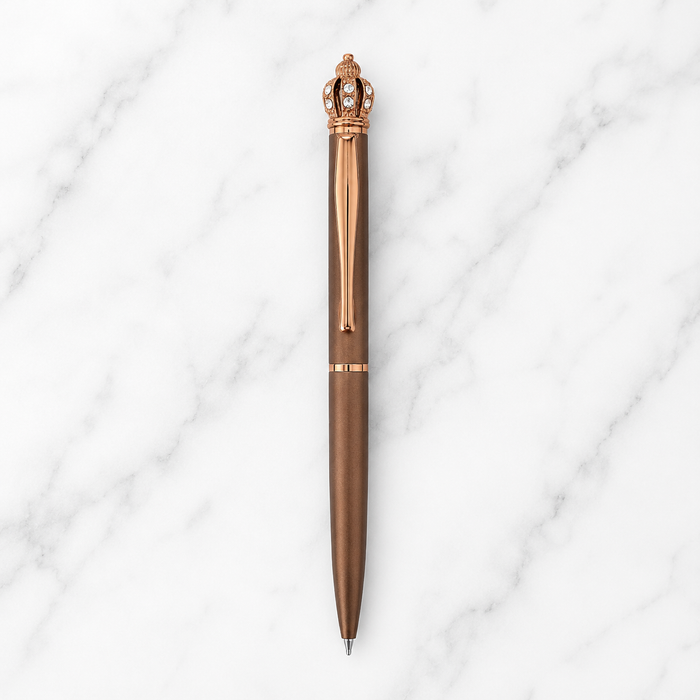Ballpen Bazaar Ballpen Bazaar Matt Brown Ball Pen with Brown Clip & Diamond Crown Top | Twist Mechanism | Blue Ink | Premium Metal Pen | 1 Pen with 1 Free Blue Refill with Name Engraving