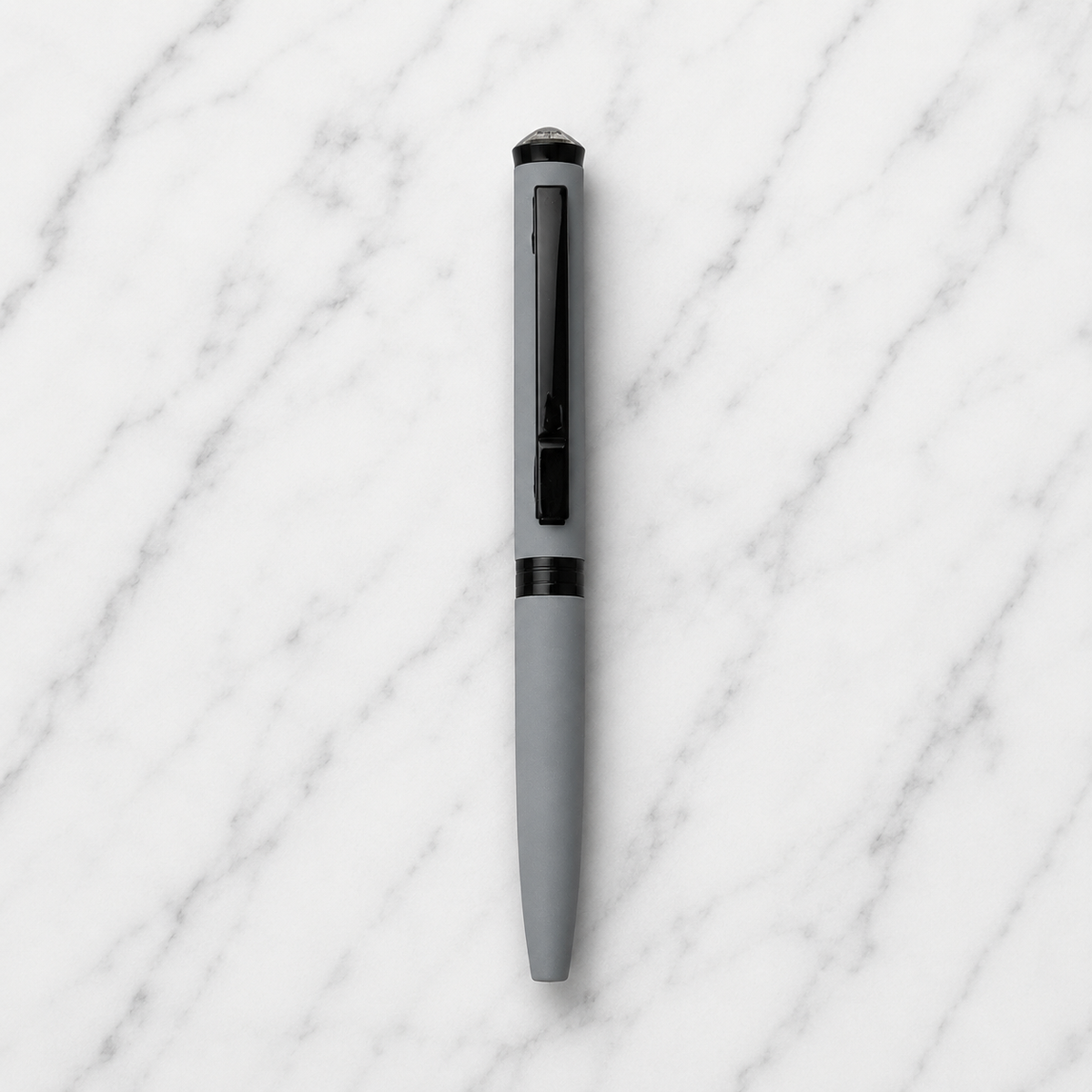 Ballpen Bazaar Ballpen Bazaar Matt Gray Colour Body with Glossy Black Colour Clip Twist Mechanism Mini Ball Pen | Blue Ink | 1 Free Refill | 1 Pc with Name Engraving