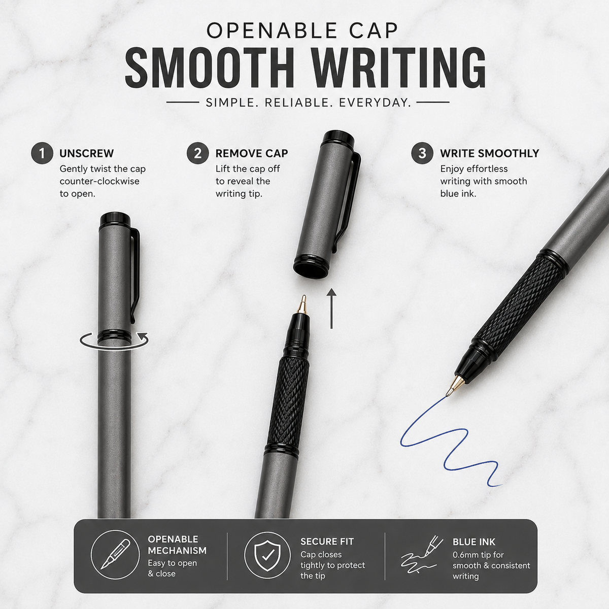 Ballpen Bazaar Ballpen Bazaar Matt Gray Mini Metal Ball Pen with Matt Gray Cap & Glossy Black Clip | Openable Cap | Blue Ink | 1 Pen with 1 Extra Refill with Name Engraving
