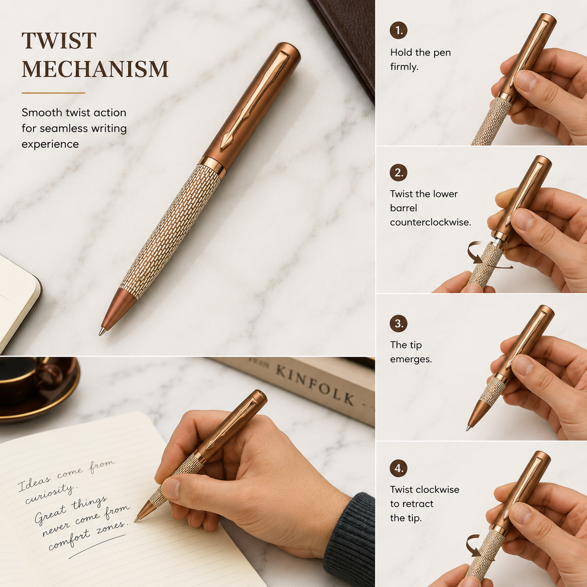 Ballpen Bazaar Ballpen Bazaar Matt Pearl White Ball Pen with Brown Grid Design & Glossy Brown Clip | Twist Mechanism | Blue Ink | Premium Metal Pen with 1 Free Refill | Pack of 1 with Name Engraving