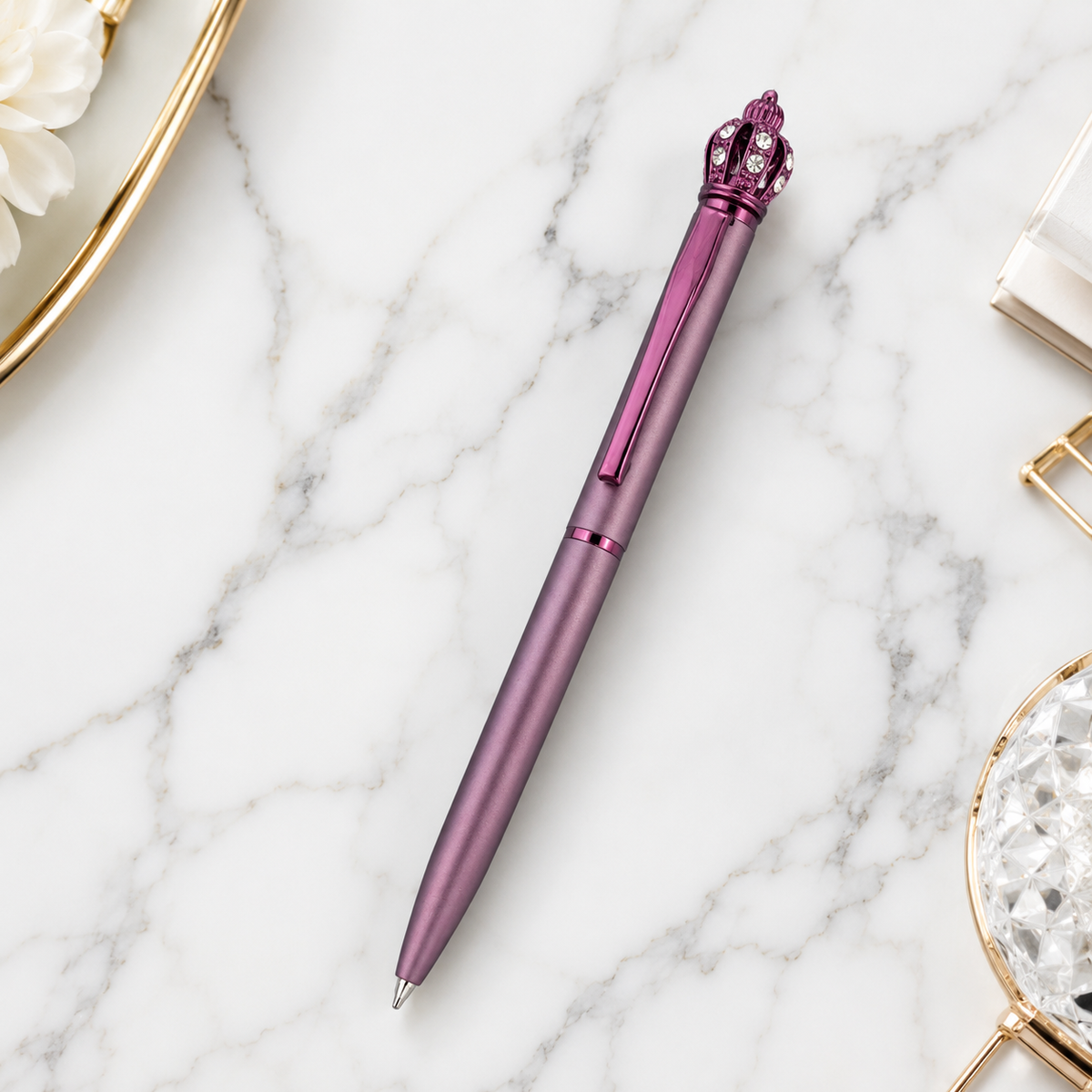 Ballpen Bazaar Ballpen Bazaar Matt Purple Ball Pen with Purple Clip & Crown Top Twist Mechanism Blue Ink Metal Pen with 1 Extra Refill for Office, Business, Students & Gifting with Name Engraving