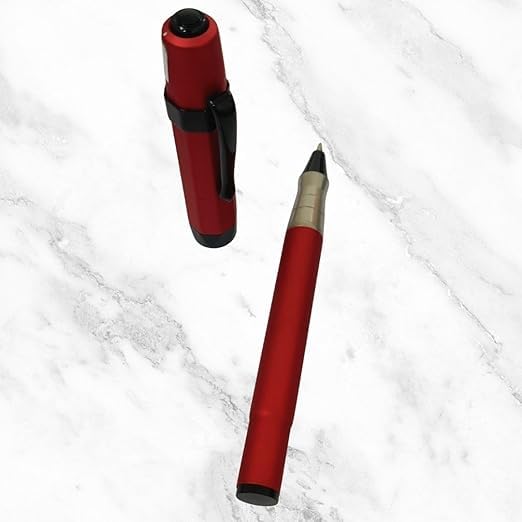 Ballpen Bazaar Ballpen Bazaar Matt Red Ball Pen with Magnetic Red Cap & Black Hexagon Clip | Openable Metal Ball Pen | Blue Ink | 1 Pen with 1 Free Blue Refill with Name Engraving