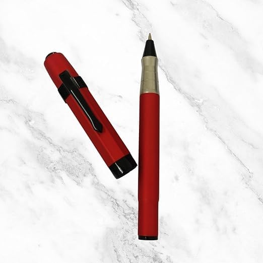 Ballpen Bazaar Ballpen Bazaar Matt Red Ball Pen with Magnetic Red Cap & Black Hexagon Clip | Openable Metal Ball Pen | Blue Ink | 1 Pen with 1 Free Blue Refill with Name Engraving