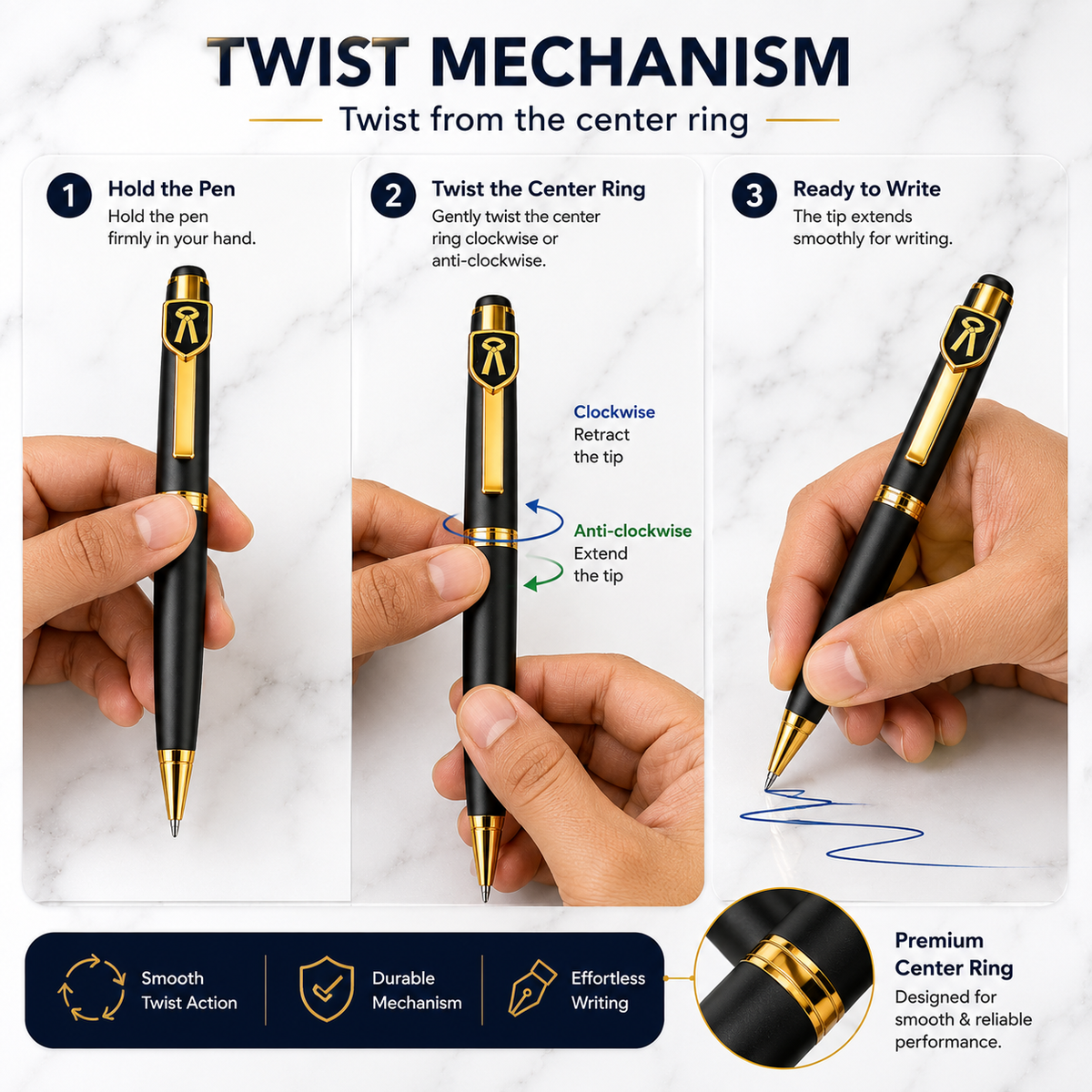 Ballpen Bazaar Ballpen Bazaar Matte Black Ball Pen with Gold Advocate Logo Clip | Twist Mechanism | Blue Ink | Premium Metal Pen | 1 Pen with 1 Extra Blue Refill with Name Engraving
