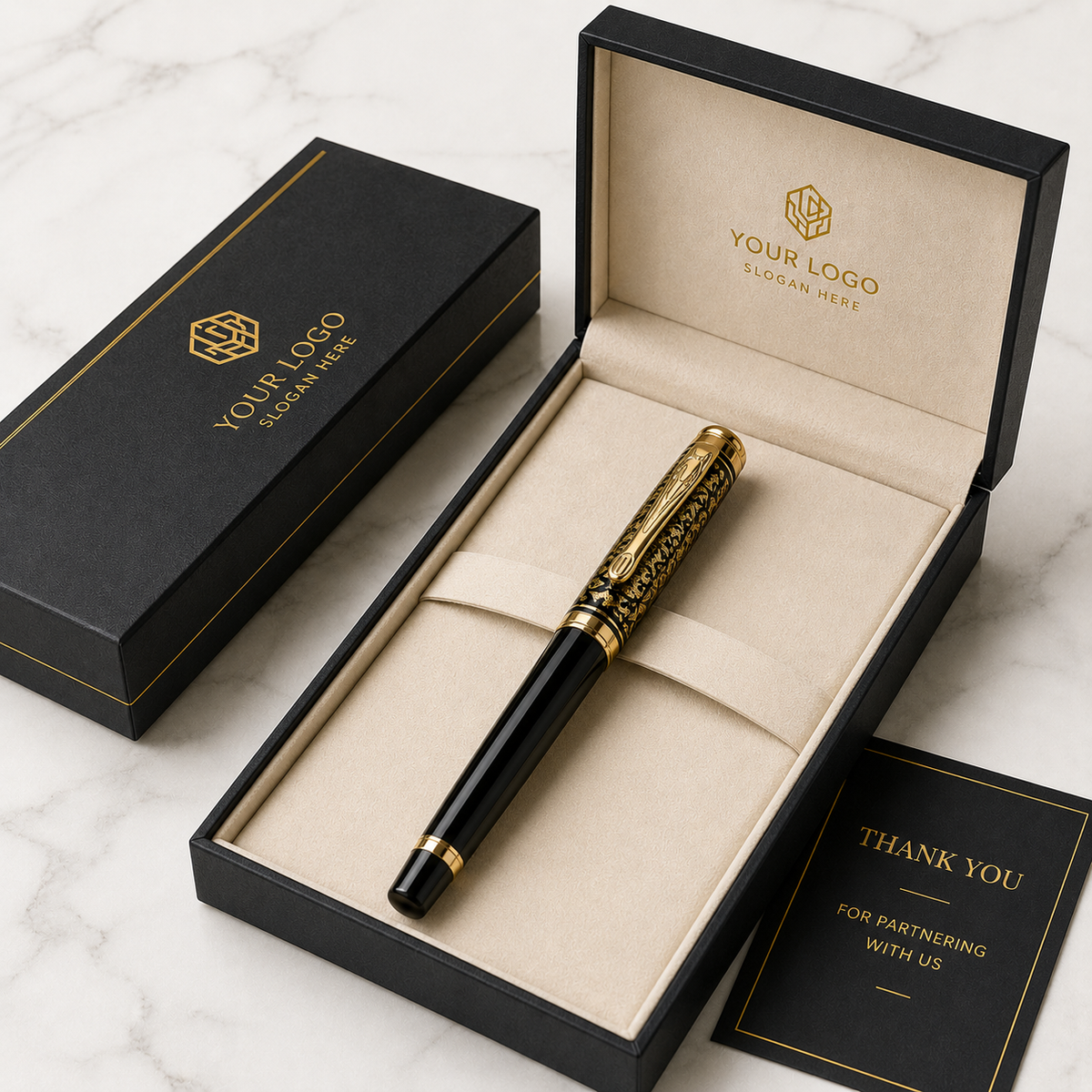 Ballpen Bazaar Ballpen Bazaar Metallic Glossy Black Ball Pen with Gold Designer Cap & Horse Symbol Clip | Openable Metal Pen | Blue Ink | 1 Pen with 1 Extra Refill with Name Engraving