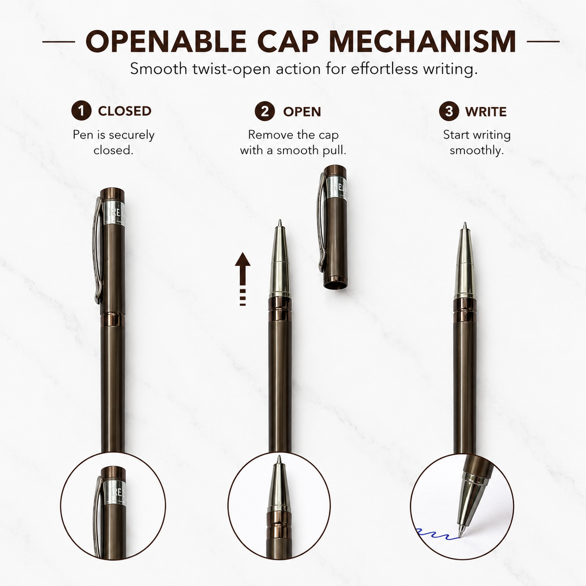Ballpen Bazaar Ballpen Bazaar Metallic Glossy Brown Ball Pen with Brown Cap | Openable Mechanism | Blue Ink | 1 Pen with 1 Free Extra Refill with Name Engraving