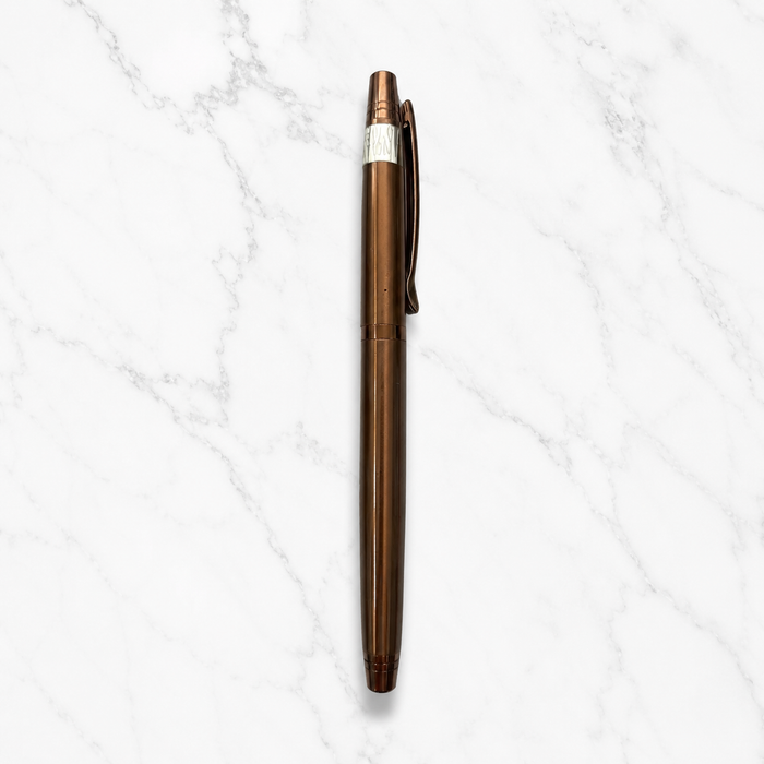 Ballpen Bazaar Ballpen Bazaar Metallic Glossy Brown Ball Pen with Magnetic Brown Cap | Openable Mechanism | Blue Ink | Premium Metal Writing Pen | 1 Pen with 1 Extra Blue Refill | Single Piece with Name Engraving