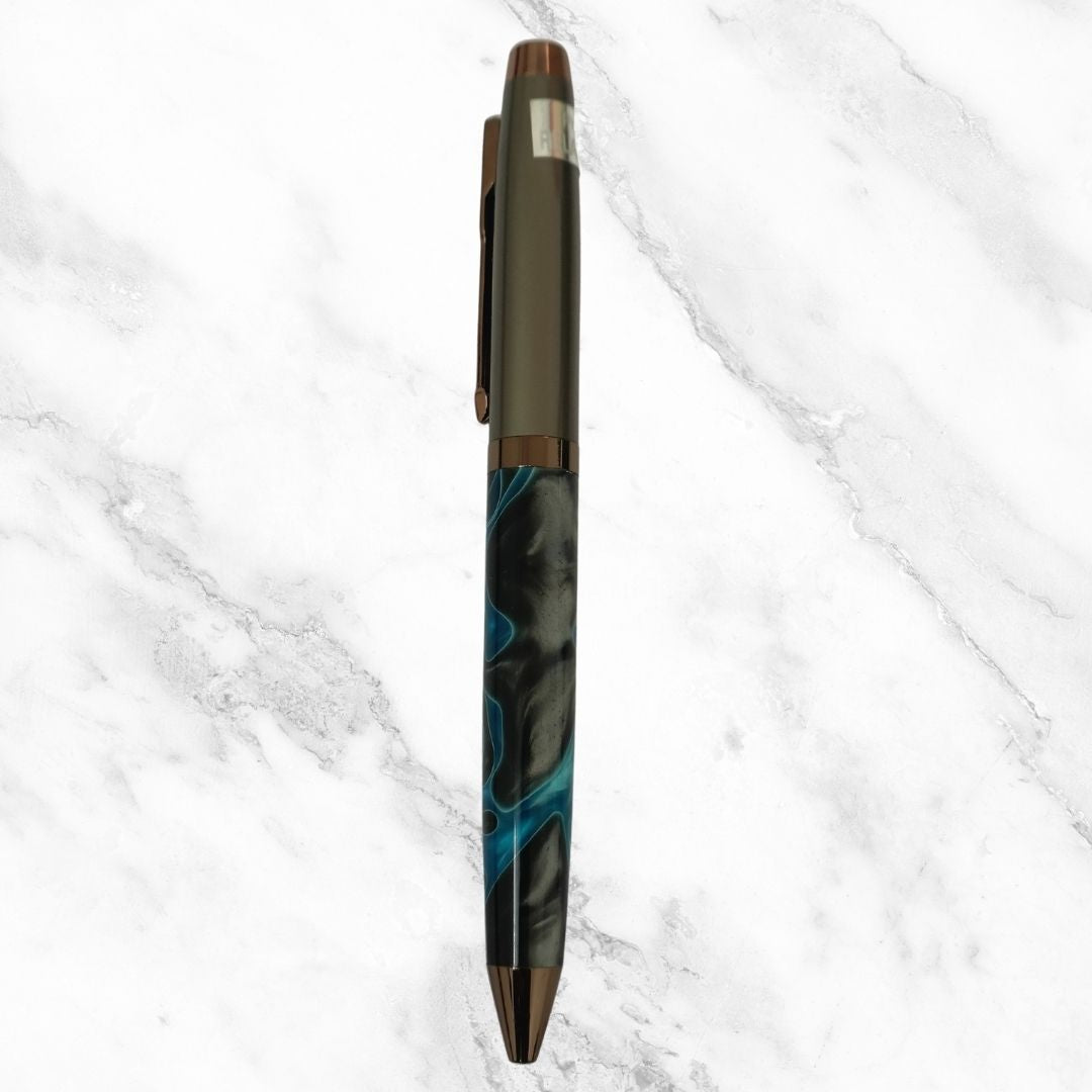 Ballpen Bazaar Ballpen Bazaar Metallic Glossy Designer Blue Acrylic Ball Pen Gunmetal Dual Colour Twist Pen with Extra Refill Blue Ink 1 Pc with Name Engraving