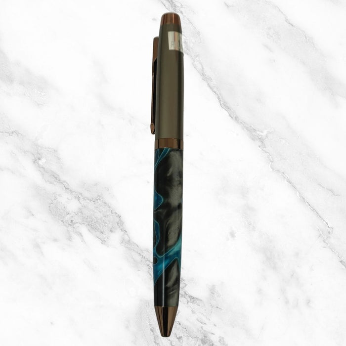 Ballpen Bazaar Ballpen Bazaar Metallic Glossy Designer Blue Acrylic Ball Pen Gunmetal Dual Colour Twist Pen with Extra Refill Blue Ink 1 Pc with Name Engraving