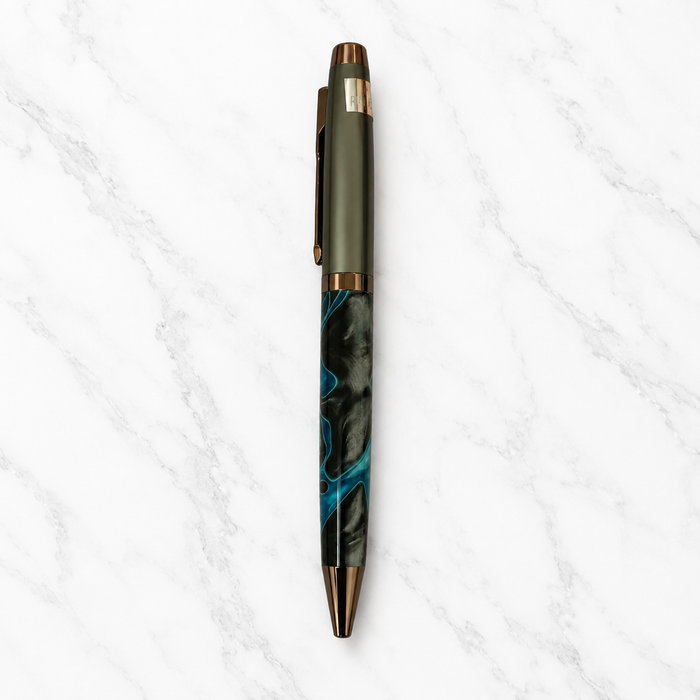 Ballpen Bazaar Ballpen Bazaar Metallic Glossy Designer Blue Acrylic Ball Pen with Gunmetal Dual Colour Body & Gunmetal Clip | Twist Mechanism | Black Ink | 1 Pen + 1 Extra Refill with Name Engraving