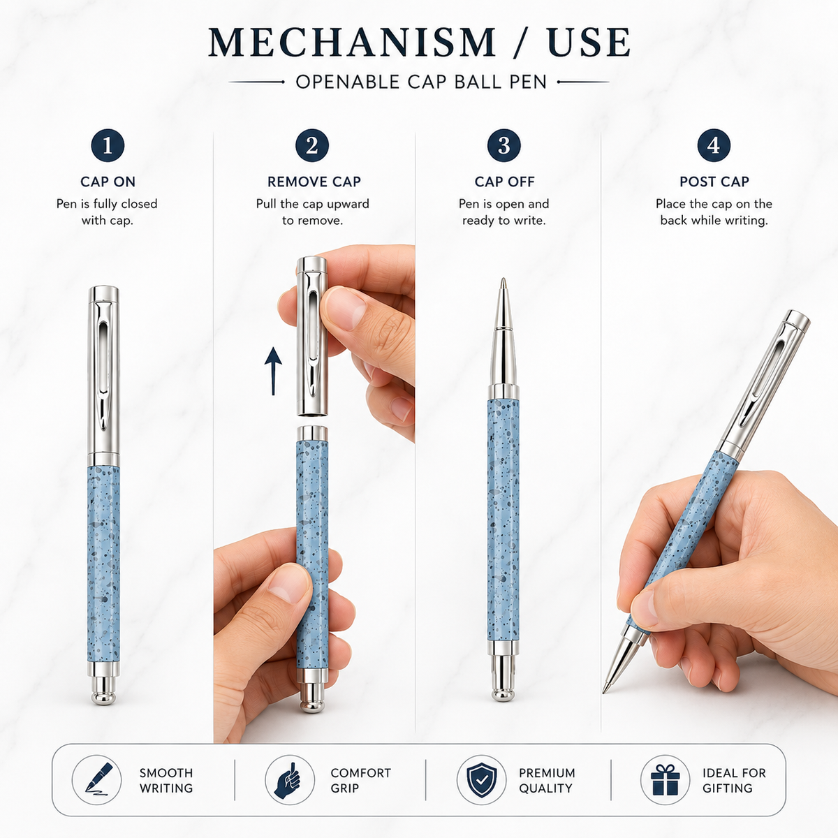 Ballpen Bazaar Ballpen Bazaar Metallic Glossy Designer Blue Square Shape Ball Pen with Silver Cap | Openable Metal Pen | Blue Ink | 1 Pen with 1 Extra Refill with Name Engraving