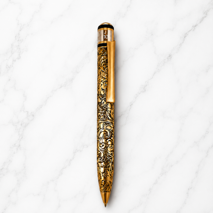 Ballpen Bazaar Ballpen Bazaar Metallic Glossy Designer Gold Ball Pen with Gold Clip | Twist Mechanism | Blue Ink | Premium Metal Writing Pen | 1 Pen with 1 Refill & 1 Free Cross Type Blue Ink Refill with Name Engraving