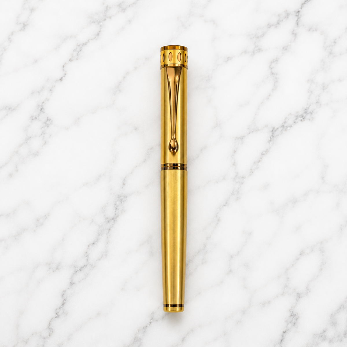 Ballpen Bazaar Ballpen Bazaar Metallic Glossy Full Gold Ball Pen with Brown Designer Cap | Openable Metal Ball Pen | Blue Ink | 1 Pen with 1 Extra Blue Refill with Name Engraving