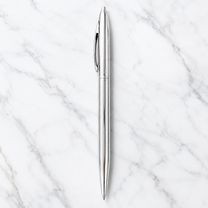 Ballpen Bazaar Ballpen Bazaar Metallic Glossy Full Silver Colour Body Ball Pen with Silver Clip | Twist Mechanism | Blue Ink | Premium Metal Pen | 1 Pen with 1 Refill and 1 Free Cross Type Blue Ink Refill with Name Engraving