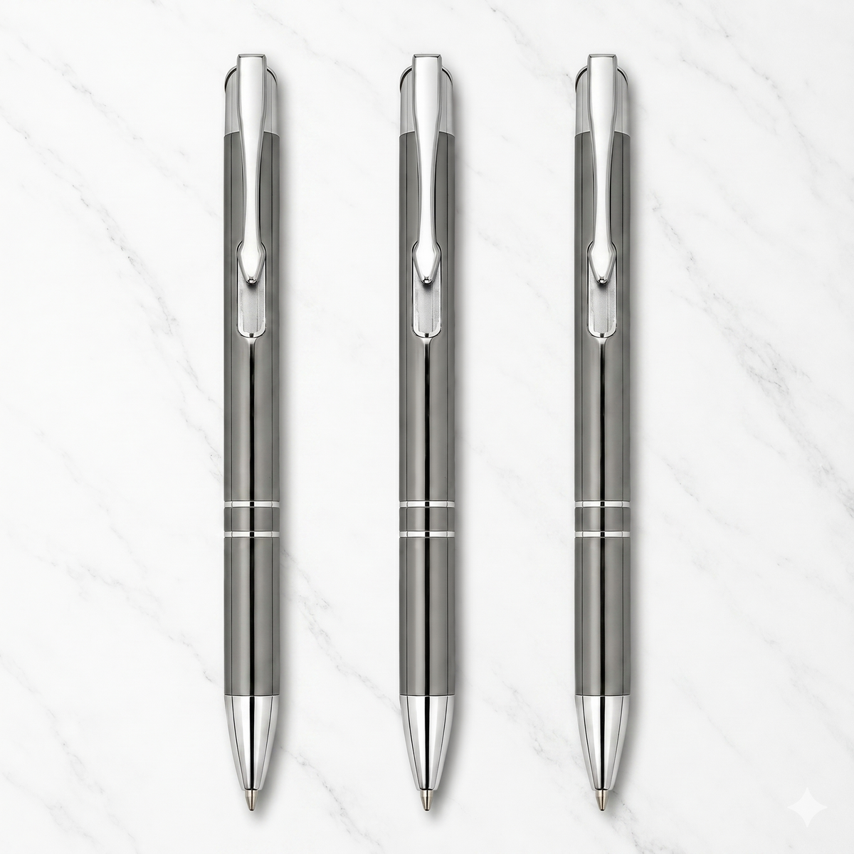 Ballpen Bazaar Ballpen Bazaar Metallic Glossy Gray Ball Pen Set of 3 with Silver Clip | Click Mechanism | Blue Ink | Includes 3 Extra Refills | Premium Metal Pens for Office, School, Business & Gifting with Name Engraving
