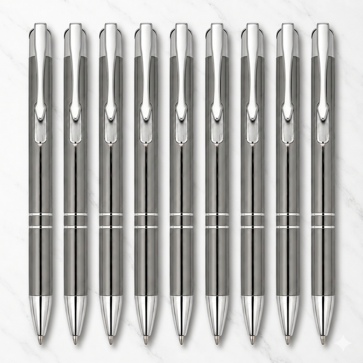 Ballpen Bazaar Ballpen Bazaar Metallic Glossy Gray Click Ball Pen Set of 8 with 8 Extra Blue Ink Refills | Silver Clip | Premium Metal Pens for Office, Business, Students & Corporate Gifting with Name Engraving