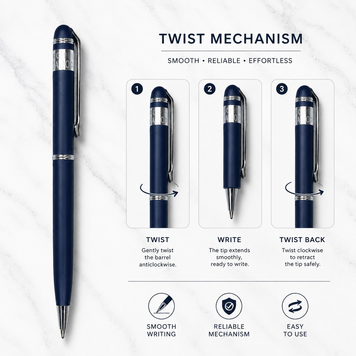 Ballpen Bazaar Ballpen Bazaar Metallic Glossy Gunmetal Ball Pen with Silver Clip | Twist Mechanism | Blue Ink | Premium Metal Executive Pen | 1 Pen with 1 Free Extra Refill with Name Engraving