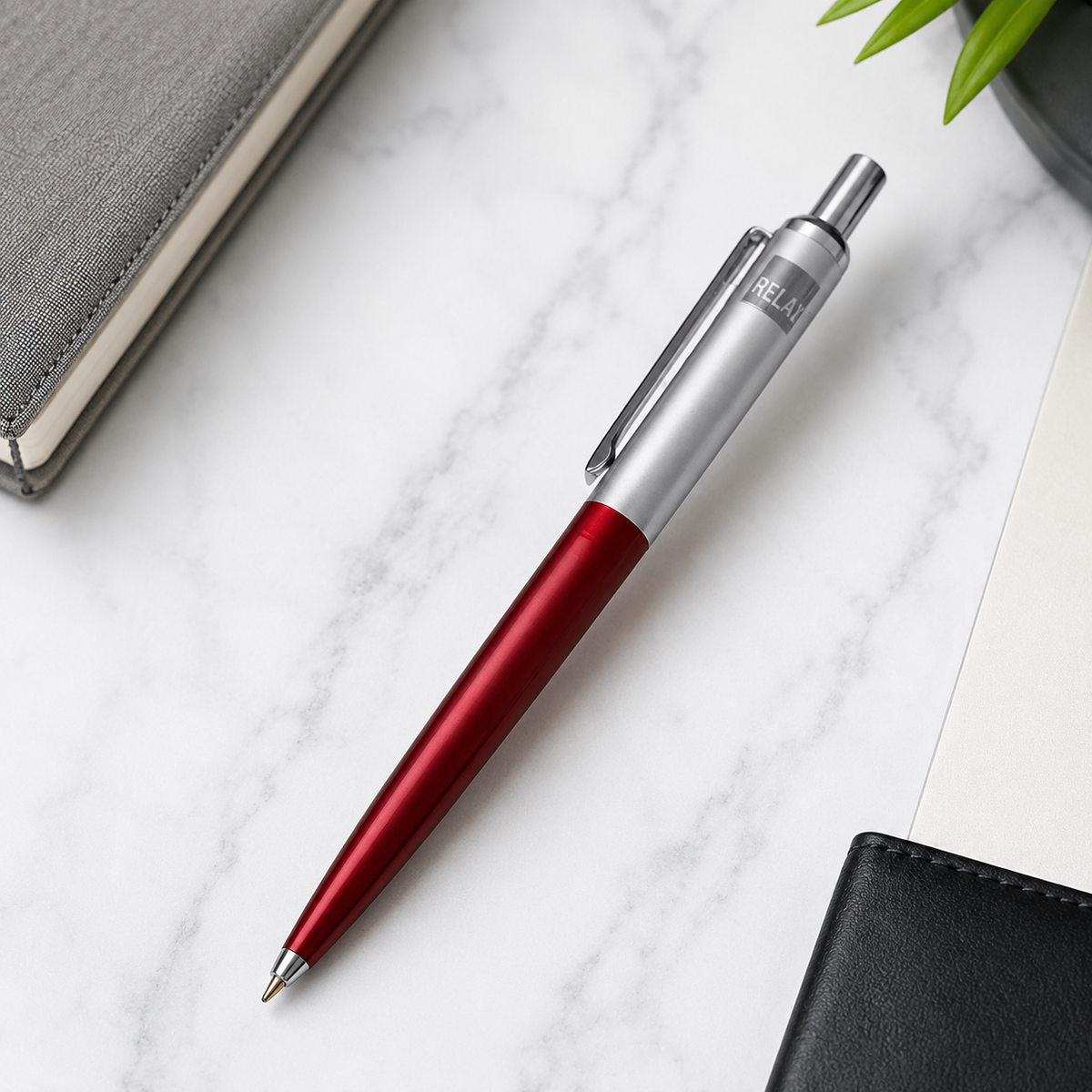 Ballpen Bazaar Ballpen Bazaar Metallic Glossy Maroon & Silver Dual Colour Ball Pen with Silver Clip | Click Mechanism | Blue Ink | Premium Metal Pen | 1 Pen with 1 Extra Refill with Name Engraving