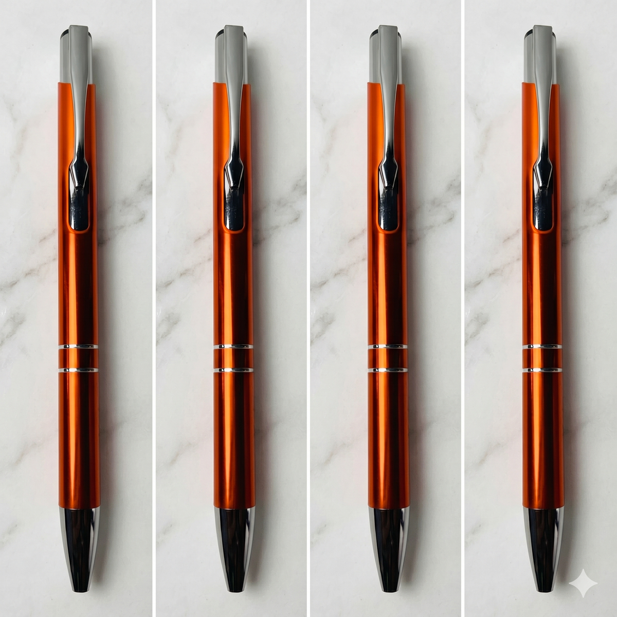Ballpen Bazaar Ballpen Bazaar Metallic Glossy Orange Ball Pen Set of 4 with Silver Clip Click Mechanism Blue Ink | 4 Extra Refills Included with Name Engraving