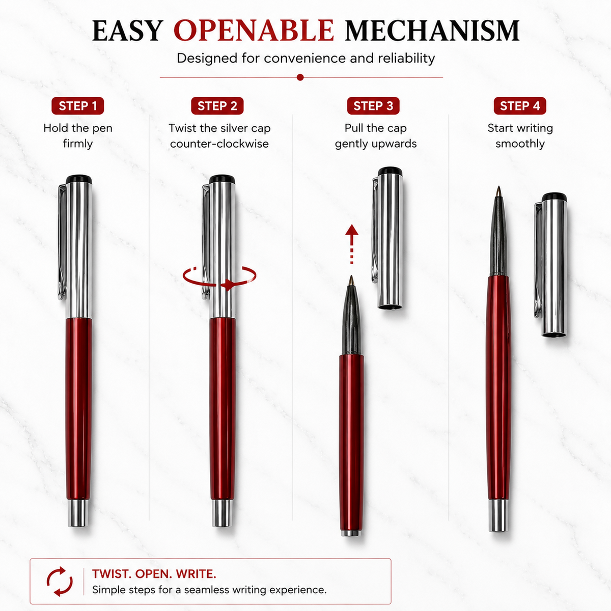 Ballpen Bazaar Ballpen Bazaar Metallic Glossy Red Ball Pen with Silver Cap | Openable Mechanism | Blue Ink | Premium Metal Pen | 1 Pen with 1 Extra Refill with Name Engraving