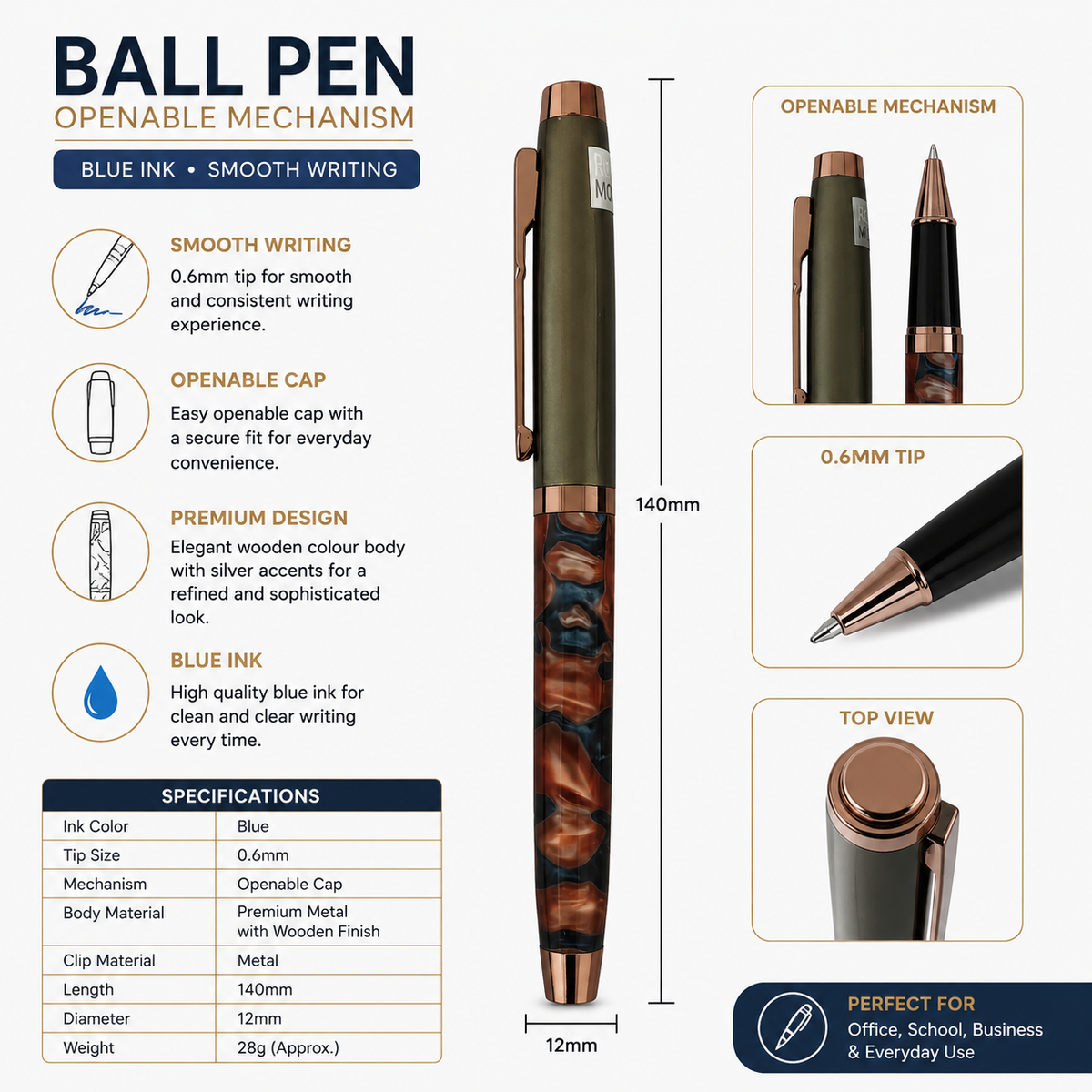 Ballpen Bazaar Ballpen Bazaar Metallic Glossy Red Designer Ball Pen with Gunmetal Cap | Openable Metal Ball Pen | Blue Ink | 1 Pen + 1 Extra Refill with Name Engraving