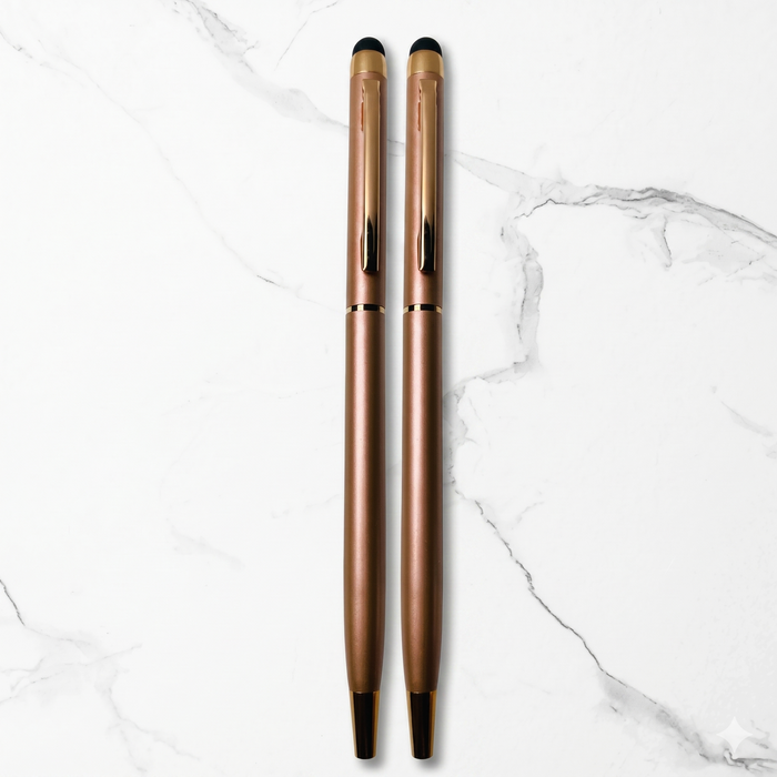 Ballpen Bazaar Ballpen Bazaar Metallic Glossy Rose Gold Ball Pen Set of 2 with Copper Clip | Twist Mechanism | Blue Ink | Includes 2 Extra Refills with Name Engraving