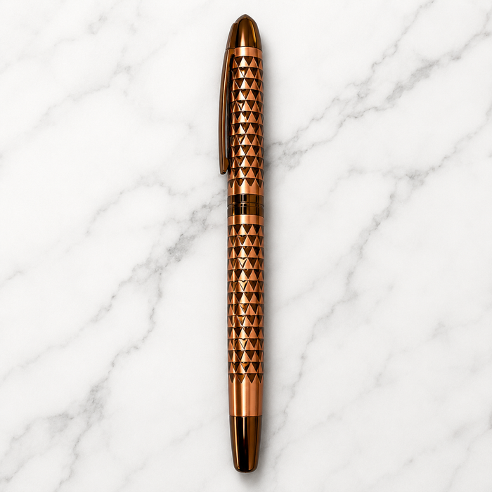 Ballpen Bazaar Ballpen Bazaar Metallic Glossy Rose Gold Ball Pen with Brown Rectangle Design & Rose Gold Designer Cap | Openable Mechanism | Blue Ink | 1 Pen + 1 Extra Refill with Name Engraving