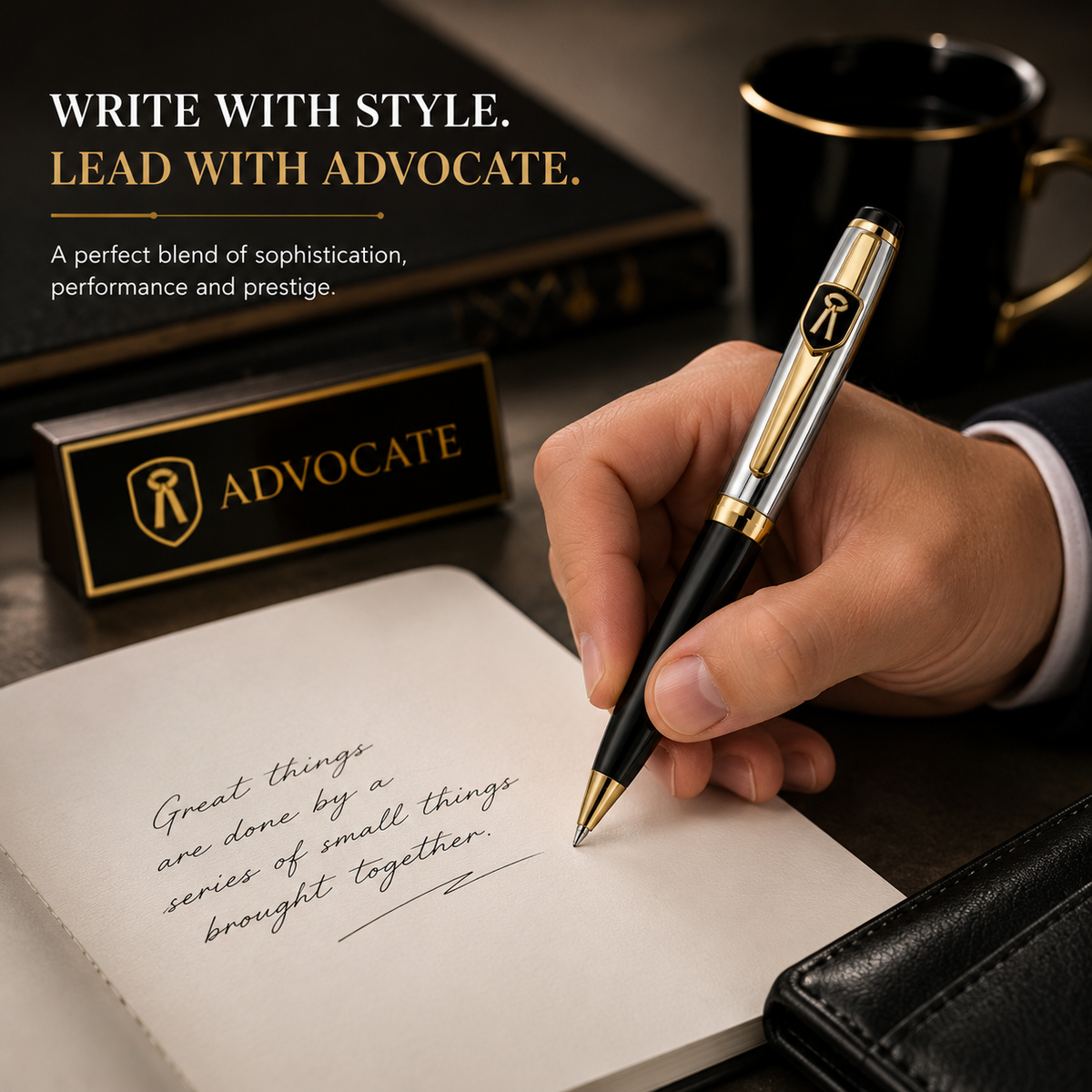 Ballpen Bazaar Ballpen Bazaar Metallic Glossy Silver & Black Dual Colour Ball Pen with Gold Advocate Logo Clip | Twist Mechanism | Black Ink | 1 Pen with 1 Extra Refill with Name Engraving