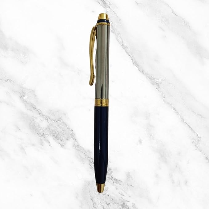 Ballpen Bazaar Ballpen Bazaar Metallic Glossy Silver and Blue Dual Colour Mini Ball Pen with Gold Clip | Twist Mechanism | Blue Ink | 1 Pen with 1 Extra Refill with Name Engraving