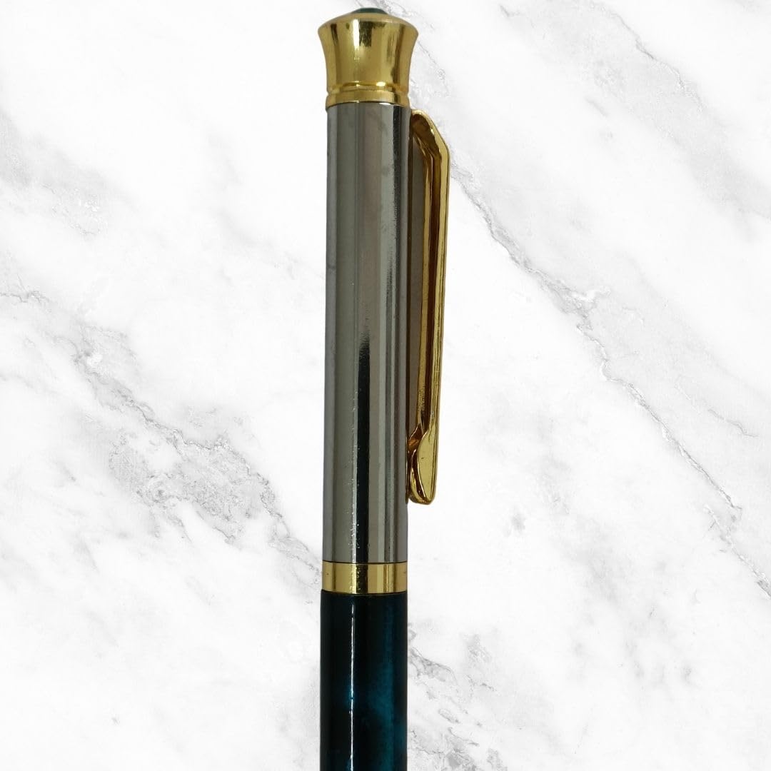 Ballpen Bazaar Ballpen Bazaar Metallic Glossy Silver and Green Designer Dual Colour Ball Pen with Gold Clip and Diamond Top | Twist Mechanism Mini Metal Pen | Blue Ink | 1 Pen with 1 Extra Refill with Name Engraving