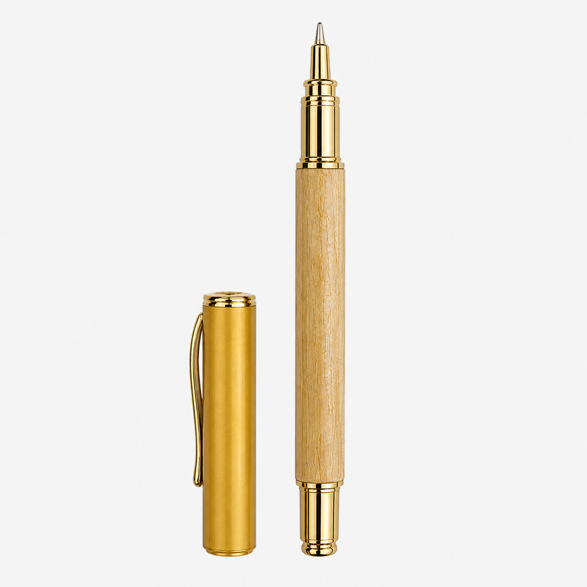 Ballpen Bazaar Ballpen Bazaar Metallic Glossy Wooden Colour Ball Pen with Gold Cap | Openable Mechanism | Blue Ink | 1 Premium Metal Pen with 1 Extra Refill with Name Engraving
