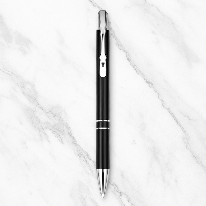 Ballpen Bazaar Ballpen Bazaar Set of 3 Metallic Glossy Black Ball Pens with Silver Clip | Click Mechanism | Blue Ink Writing Pens with Name Engraving